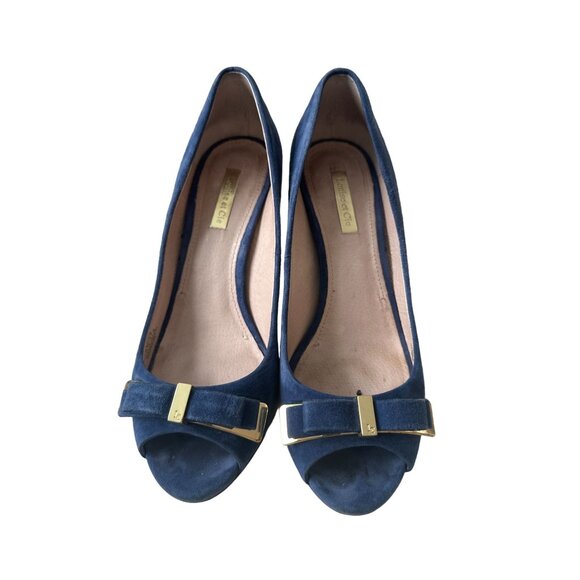 LOUISE ET CIE Blue Suede Bow Heels size 37.5/7.5 - Picture 5 of 9